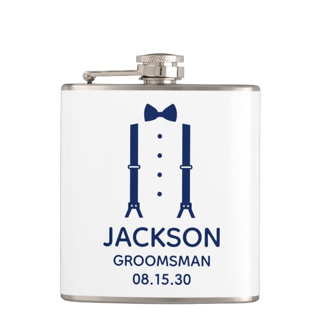 Groomsman Blue Bow Tie Hip Flask (Front)