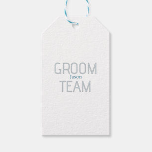groomsman bold groom team grey blue white bachelor gift tags