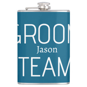 groomsman bold groom team grey blue white bachelor hip flask