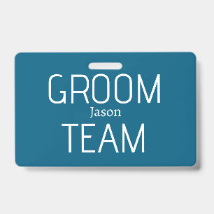 groomsman bold groom team grey blue white bachelor ID badge