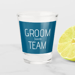 groomsman bold groom team grey blue white bachelor shot glass