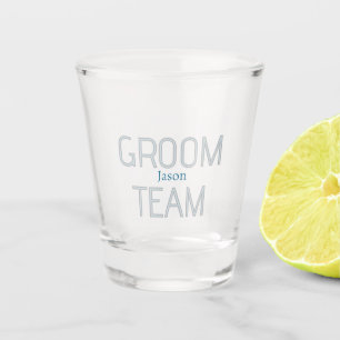 groomsman bold groom team grey blue white bachelor shot glass