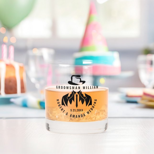 Groomsman Elegant Tuxedo Wedding Whiskey Glass (Insitu (Birthday))