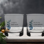 Groomsman Eucalyptus Greenery Wedding Custom Whiskey Glass<br><div class="desc">Personalised rock glasses for you to customise with names of your groomsmen - or anyone in your wedding party. You can also add the bride and groom's names and the wedding date. This delicate design has a sprig of eucalyptus leaves on a watercolor wash with watercolor greenery and foliage in...</div>