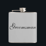 Groomsman Flask<br><div class="desc">Flask for the groomsman is shown in a grey colour with black text.
Customise this item or buy as is.</div>