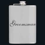 Groomsman Flask<br><div class="desc">Flask for the groomsman is shown in a grey colour with black text. 
Customise this item or buy as is.</div>