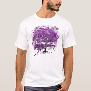 Groomsman Forest Purple Heart Leaf Tree Wedding T-Shirt