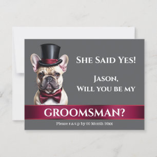 Groomsman french bulldog grooms proposal wedding postcard