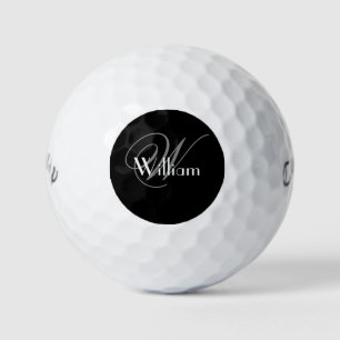 Groomsman Gift Classic Black White Grey Monogram Golf Balls