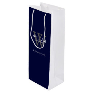 Groomsman Gift Custom Modern Navy Blue  Wine Gift Bag