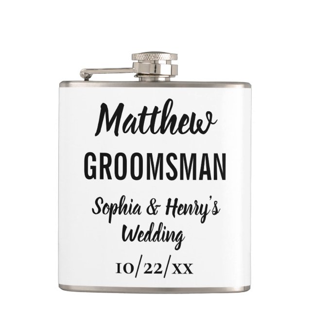 Groomsman Gift Modern Typography Wedding Hip Flask (Front)