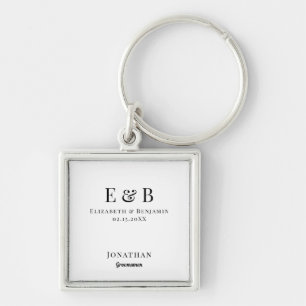 Groomsman Gift Personalised Black Monogram Wedding Key Ring