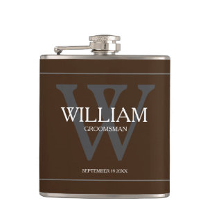 Groomsman Gift Wedding Gift Rustic Chic Brown Hip Flask