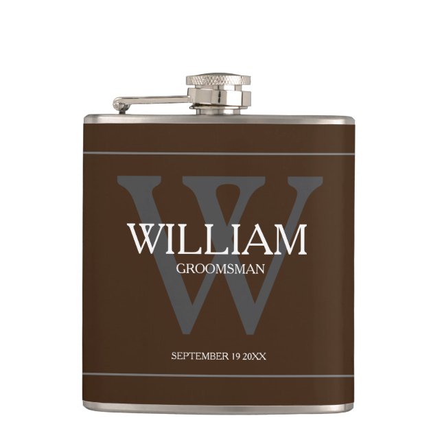 Groomsman Gift Wedding Gift Rustic Chic Brown      Hip Flask (Front)