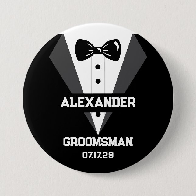 Groomsman Gift with Custom Name and Wedding Date 7.5 Cm Round Badge (Front)