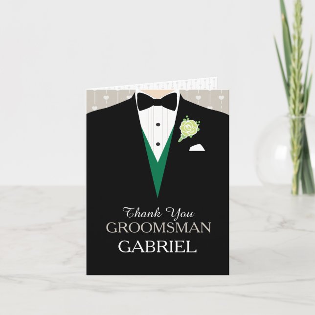 Groomsman green waistcoat thank you card (Front)