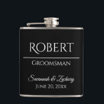 Groomsman Liquor Flask Wedding Favour Gift<br><div class="desc">This flask is the perfect way to thank your groomsmen,  members of the wedding party or other special guests. The text is fully customisable with a place to enter your groomsman's name,  the title (Groomsman,  Best Man,  Father of the Bride,  etc.) the wedding couple's name,  and wedding date.</div>