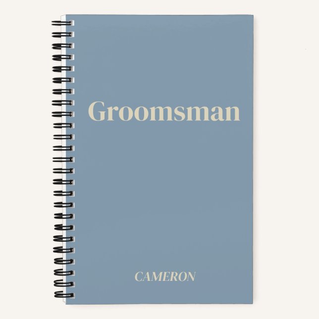 Groomsman Minimalist Personalised Dusty Blue Notebook (Front)