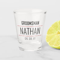 Groomsman Modern Red Black Typography Monogram