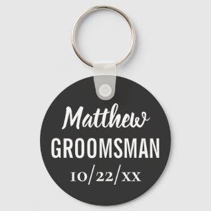 Groomsman Modern Typography Black Wedding Key Ring