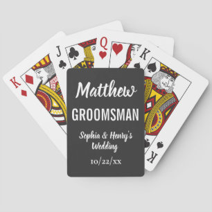 Groomsman Modern Typography Black Wedding Playing Cards