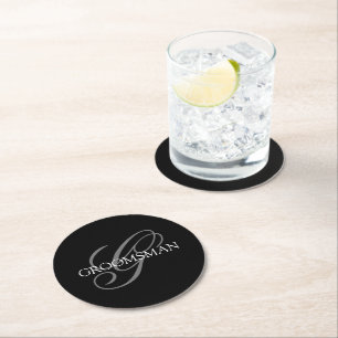 Groomsman Monogram Round Paper Coaster