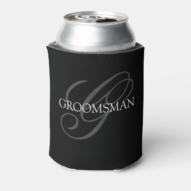 Groomsman Monogram Wedding Can Cooler (Can Back)