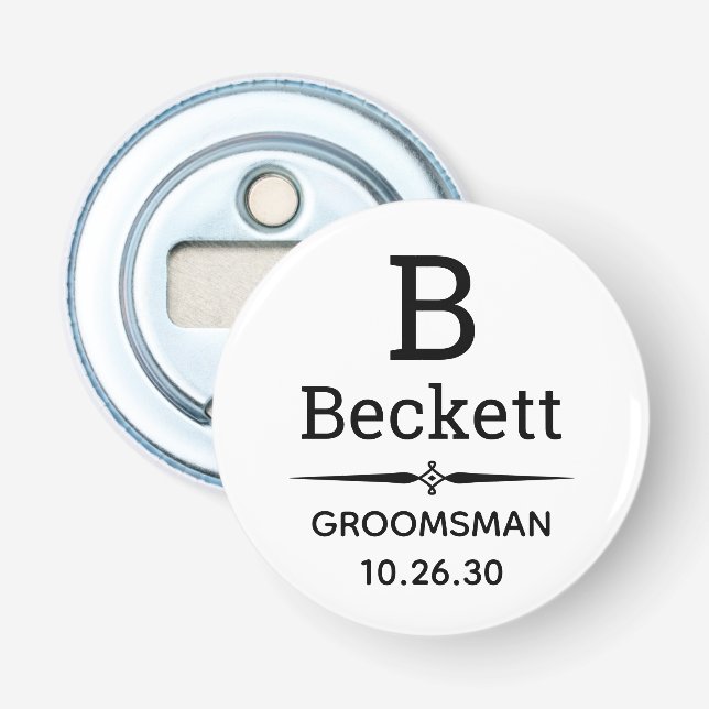 Groomsman Monogrammed Bottle Opener (Front)