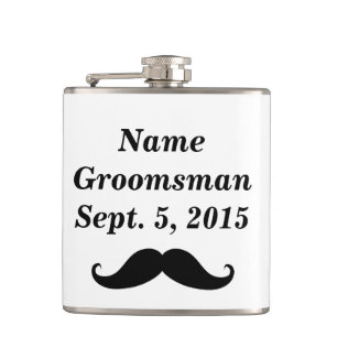 Groomsman Moustache Hat & Suit Vinyl Wrapped Flask