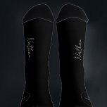 Groomsman name script personalised black wedding socks<br><div class="desc">Elegant modern simple black and white groomsmen or best man favour gift socks personalised with his name in trendy signature style calligraphy script.</div>
