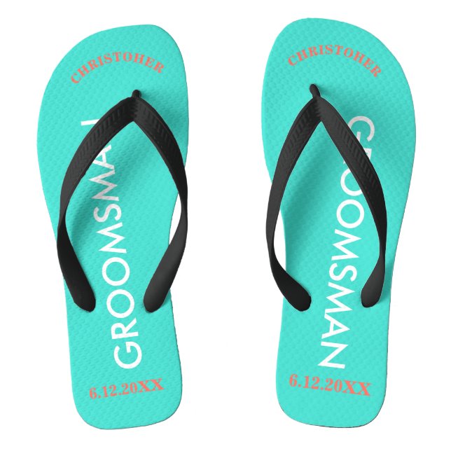 Groomsman NAME Turquoise Blue Thongs (Footbed)