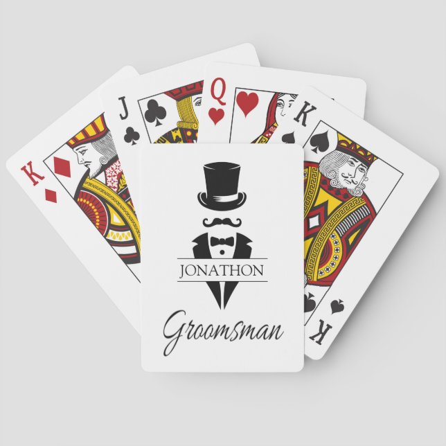 Groomsman Name Tuxedo Silhouette Playing Cards (Back)
