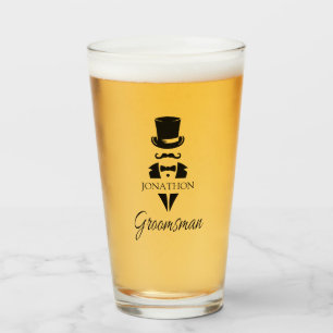 Groomsman Name Tuxedo Top Hat Glass