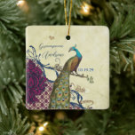 Groomsman Navy & Raspberry Vintage Peacock Ceramic Ornament<br><div class="desc">Wedding Keepsake Wedding Party Ornaments - to change background colour - click customise - click edit - choose last tool in drop down menu and choose from one of the colours shown or enter your rgb hex code for your custom wedding colour- to change font colour select the text you...</div>