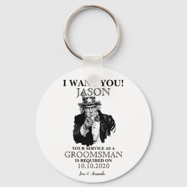 Groomsman or Best Man Proposal Invitation Key Ring (Front)