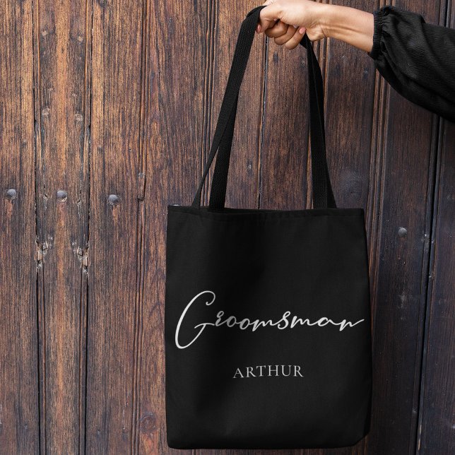 Groomsman Personalised Chic Minimalist Wedding Tote Bag (Creator Uploaded)
