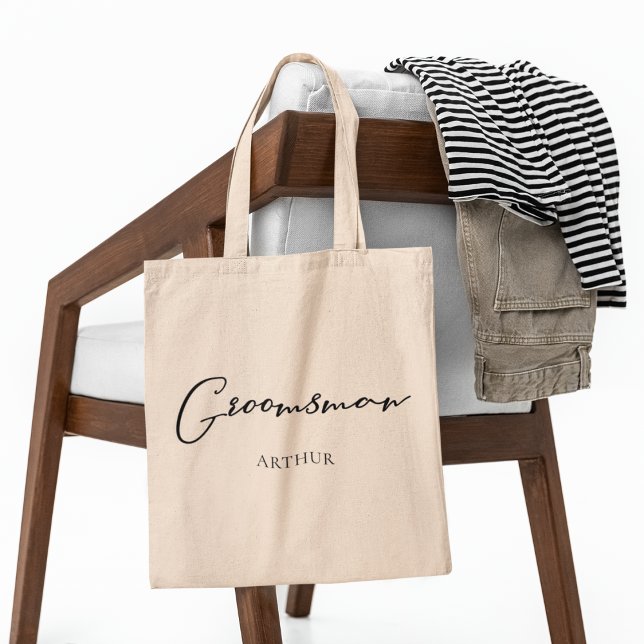 Groomsman Personalised Chic Minimalist Wedding Tote Bag (Creator Uploaded)