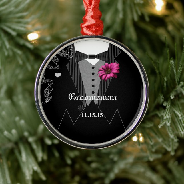Groomsman Pink Gerber Wedding Christmas Ornament (Tree)