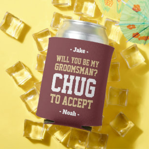 Groomsman Proposal Chug to Accept Burgundy & Gold Can Cooler