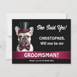 Groomsman proposal french bulldog pet tuxedo  postcard