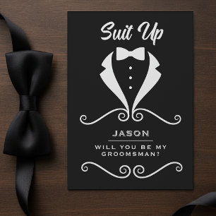 Groomsman Proposal Suit Up Tuxedo Bowtie Black Enclosure Card