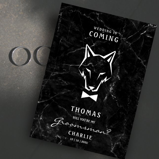 Groomsman Proposal White Wolf on Marble Background Invitation (Creator Uploaded)