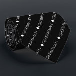 Groomsman Repeating White Text on Black Tie<br><div class="desc">This fun neck tie is the perfect accessory for the groomsmen at your wedding. It features a simple yet elegant design with the word "groomsman" written in fancy all capital white text repeating in a diagonal pattern on a black background. Perfect way to add a bit of class to your...</div>