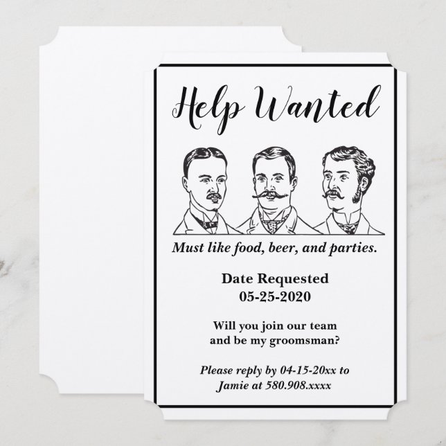 Groomsman Request Help Wanted Ad Invitation (Front/Back)