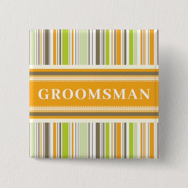 GROOMSMAN Retro Orange Mint Stripes Simple Wedding 15 Cm Square Badge (Front)