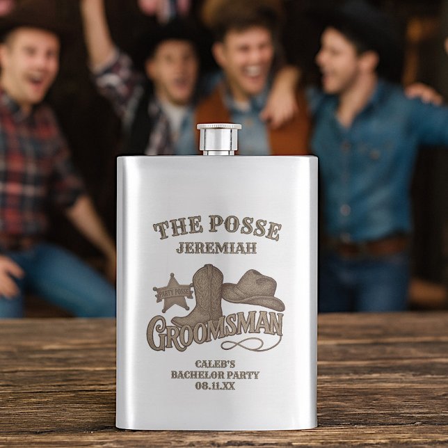 Groomsman Rustic Cowboy Posse Bachelor Party Hip Flask (Creator Uploaded)