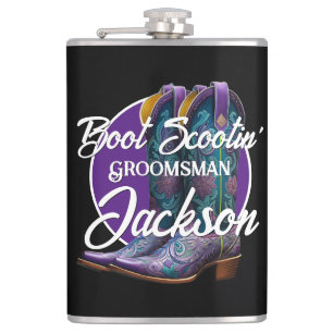 Groomsman Scootin' Cowboy Boots Hip Flask