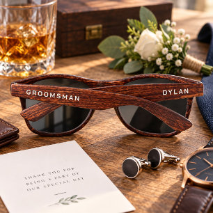 Groomsman Simple Minimal Custom Woodgrain Sunglasses