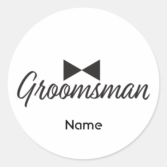 Groomsman text and Bow tie Classic Round Sticker (Front)