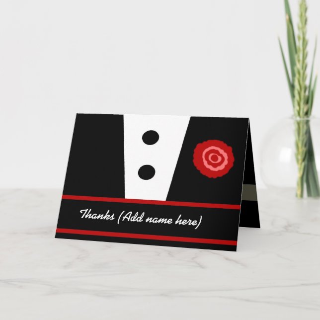 GROOMSMAN Thank You - Tuxedo with Rose Card (Front)
